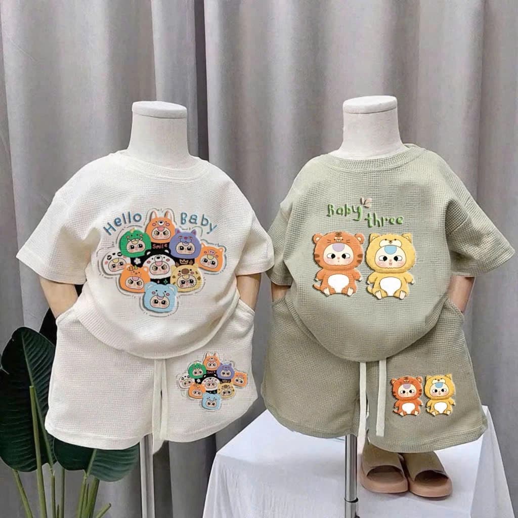 (XẢ KHO) (không túi)BỘ QUẦN ÁO BABY THREE DỄ THƯƠNG CHẤT TĂM TỔ ONG CHO BÉ 7-18KG
