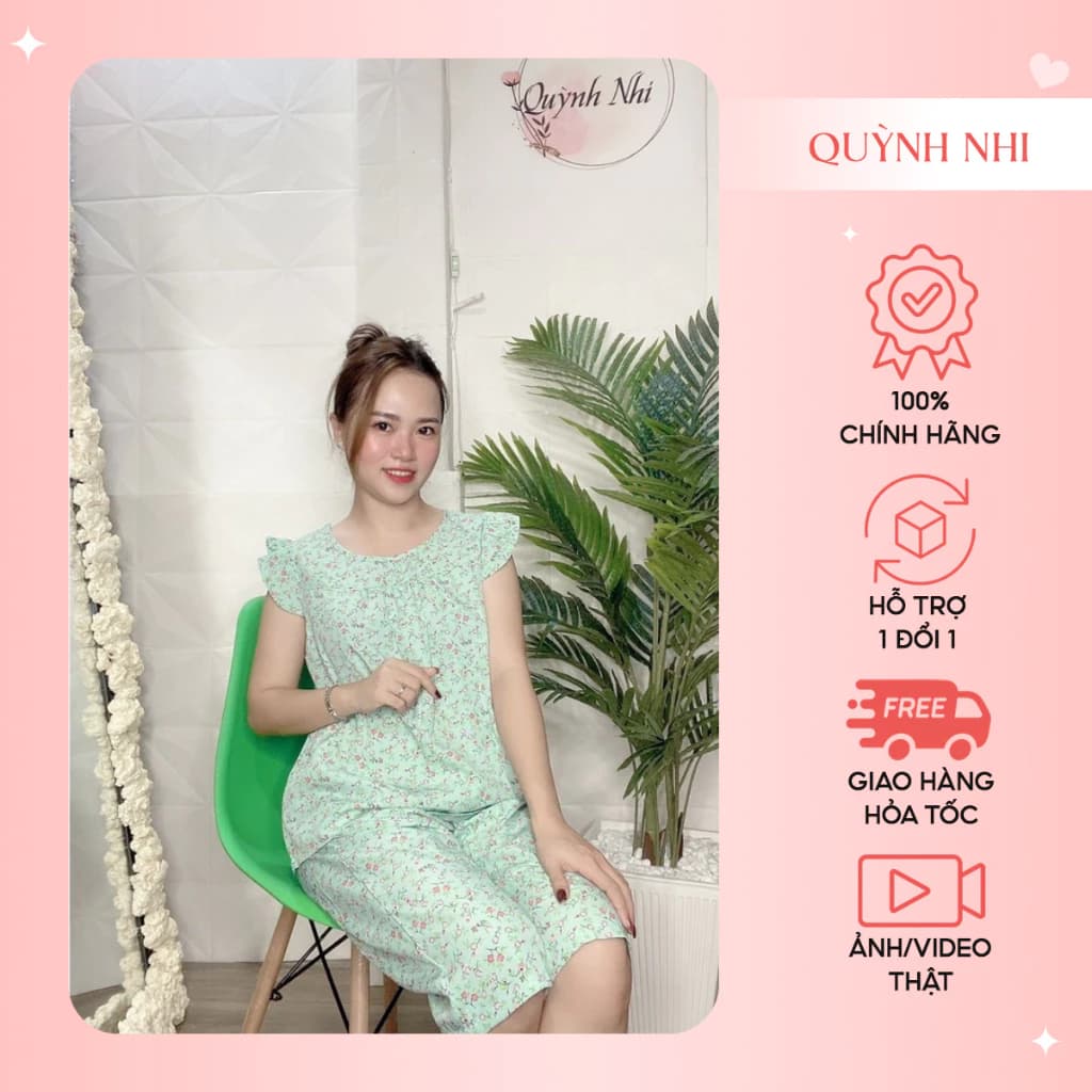 Đồ bộ nữ mặc nhà Quỳnh Nhi , Hoạ tiết hoa nhí , Chất Liệu lụa thoáng mát, thấm hút mồ hôi - LUA47