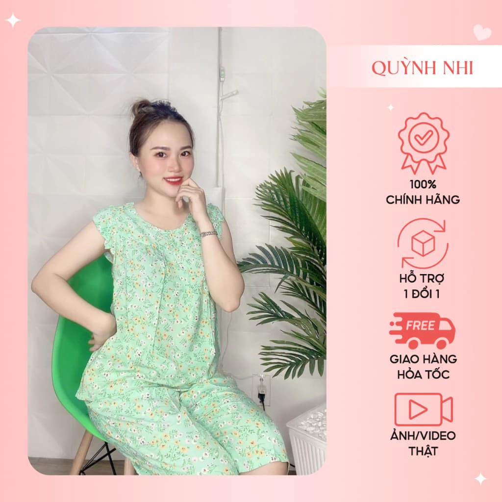 Đồ bộ lanh mặc nhà Quỳnh Nhi, quần lửng tay cánh tiên ,chất liệu thoáng mát, họa tiết hoa nhí - TL221