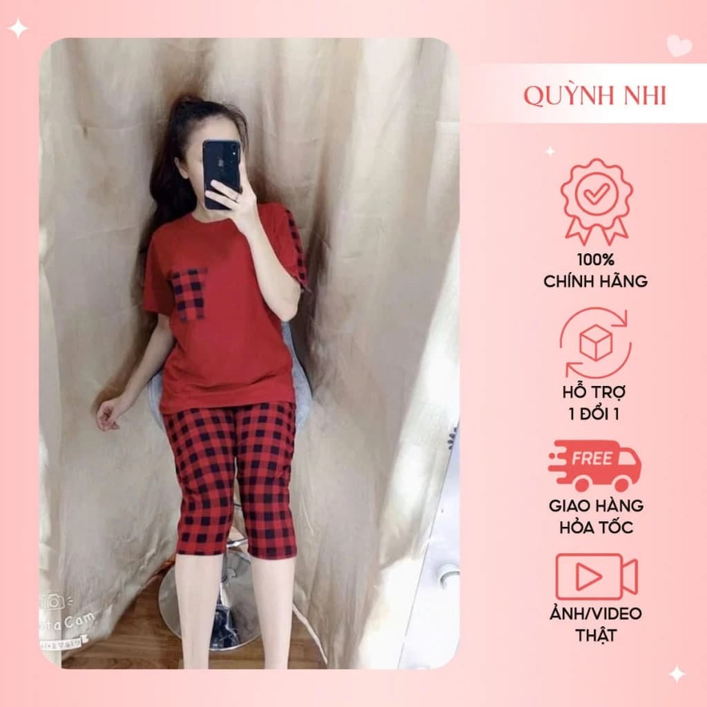 Đồ Bộ Nữ Set Áo Túi Caro Mix Quần Lửng Nhiều Màu Dễ Thương, Có Size 40-65kg - CT14