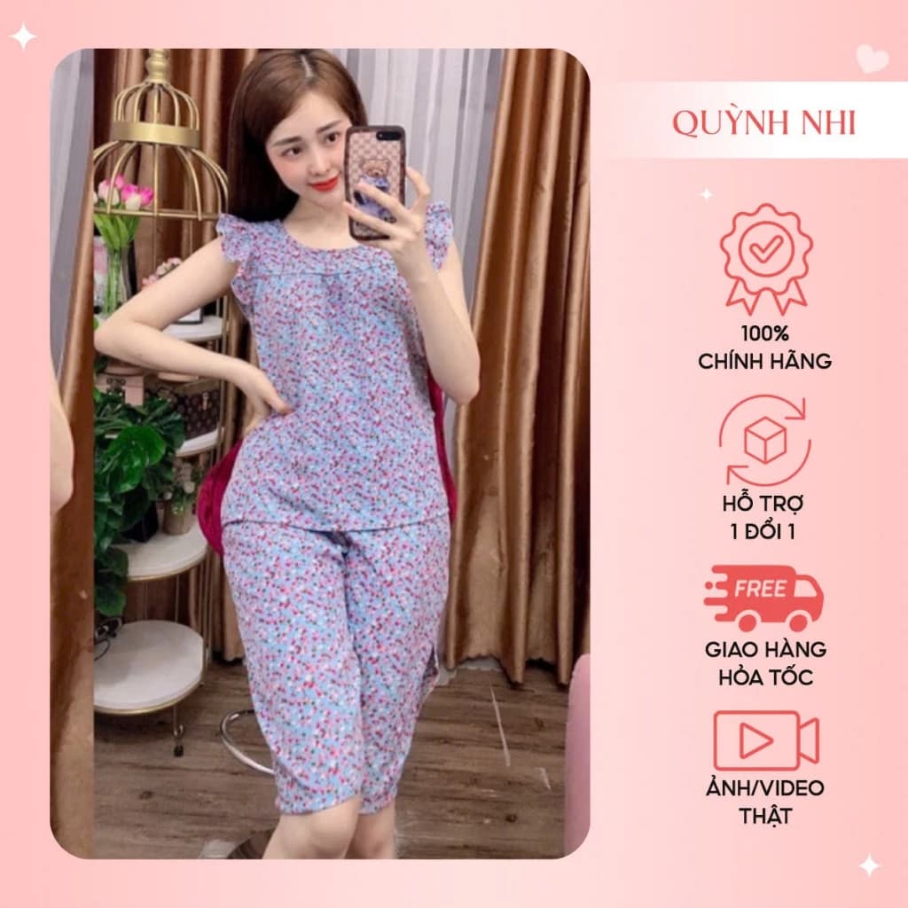 Đồ Bộ Mặc Nhà Quần Lửng Bộ Mặc Nhà Nữ Chất Lụa Loại 1 Thiết Kế Hoa Nhí Dễ Thương - LUA46