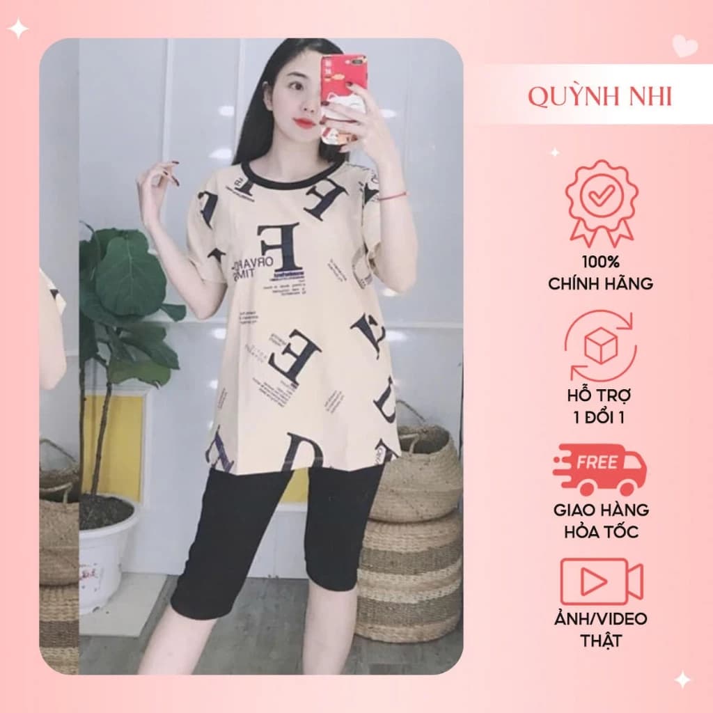 Đồ bộ mặc nhà nữ, sét đồ mặc nhà chất liệu cotton lửng in chữ có size 40-75kg - CT30