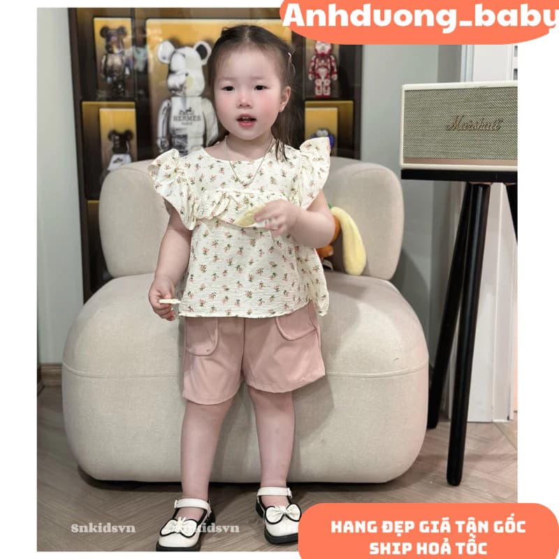 quần áo trẻ em, sét bộ kaki mềm áo đũi hàn hoa xinh xắn cho bé gái