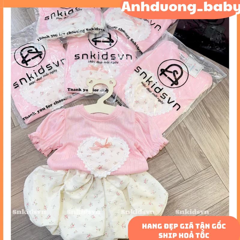 quần áo trẻ em, set quần bí đũi hoa + áo tim ren