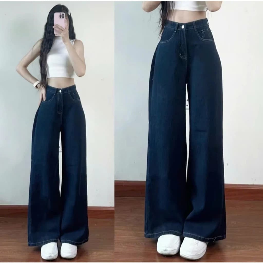 Quần Jean Bigsize Nữ Viền Chỉ Trắng Hotreand Ống Suông Đứng Lưng Cao Hách Dáng Vải Demin Basic Q533