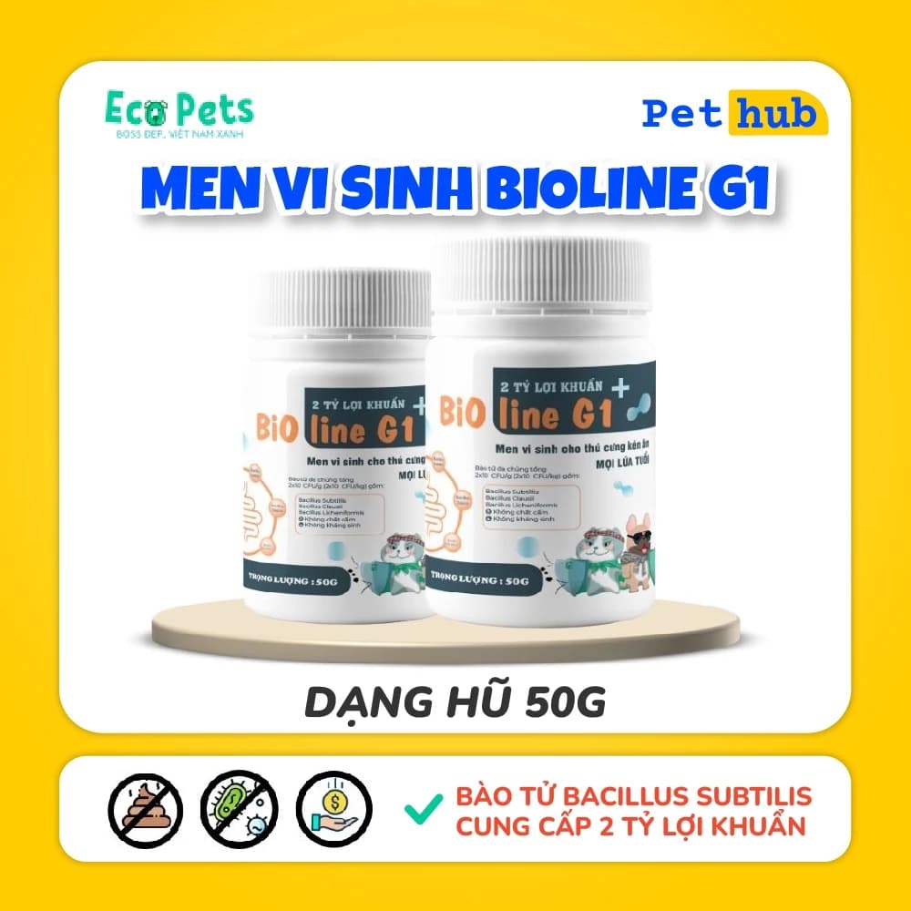 [Hũ 50g] Men Vi Sinh BIOLINE G1 ECOPETS Giảm Tiêu Chảy, Táo Bón, Biếng Ăn, Khử Mùi Hôi Phân Mèo