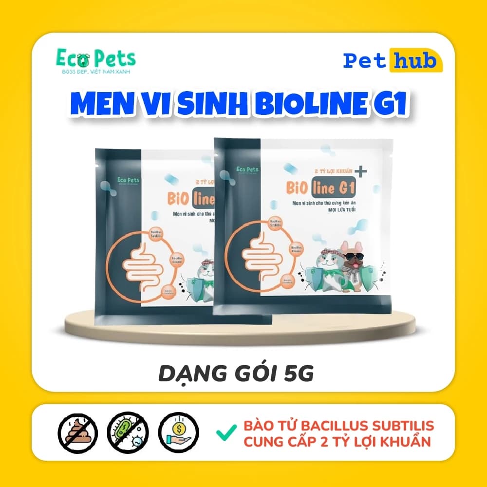 [Gói 5g] Men Vi Sinh BIOLINE G1 ECOPETS Giảm Tiêu Chảy, Táo Bón, Biếng Ăn, Khử Mùi Hôi Phân Mèo