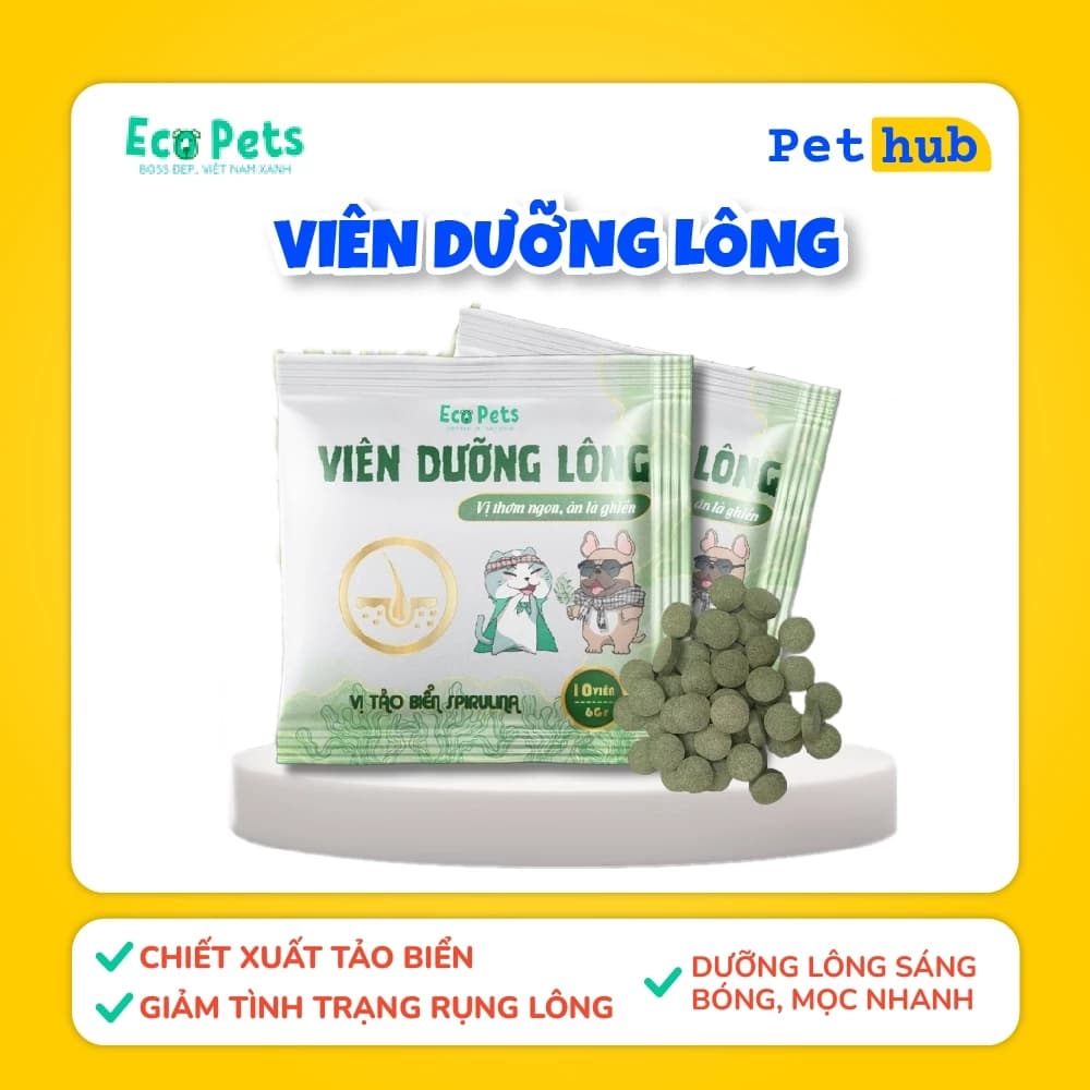 Viên Dưỡng Lông Cho Chó Mèo Ecopets - Hỗ Trợ Cải Thiện Tình Trạng Rụng Lông, Dưỡng Lông Sáng Bóng