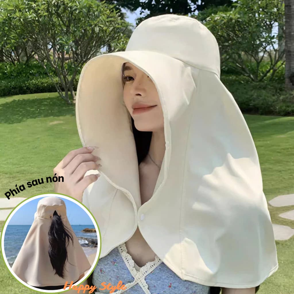 Mũ Chống Nắng Vành Rộng Chùm Đầu Và Cổ Nón Đi Nắng Vải Cotton Thoáng Mát Che Nắng Toàn Diện M38