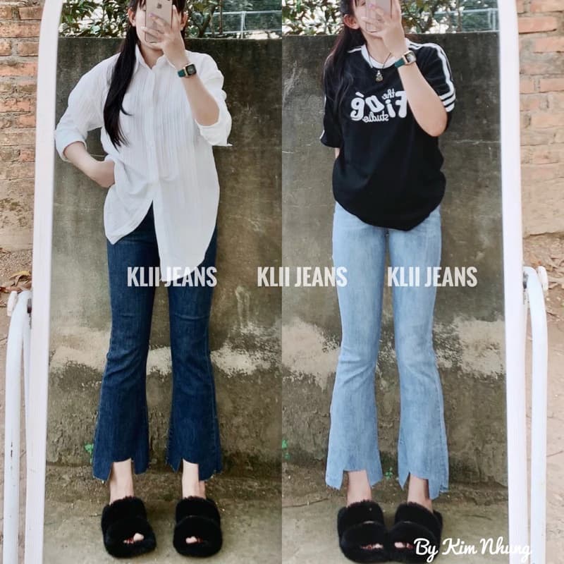 [ Hình Thật] Quần Jean nữ ống Loe cắt lai vuông dài 90-93cm🔥Sẵn Shop KLii jeans