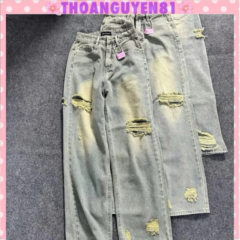 Quần jeans ống rộng hack dáng thiết kế rách thời trang