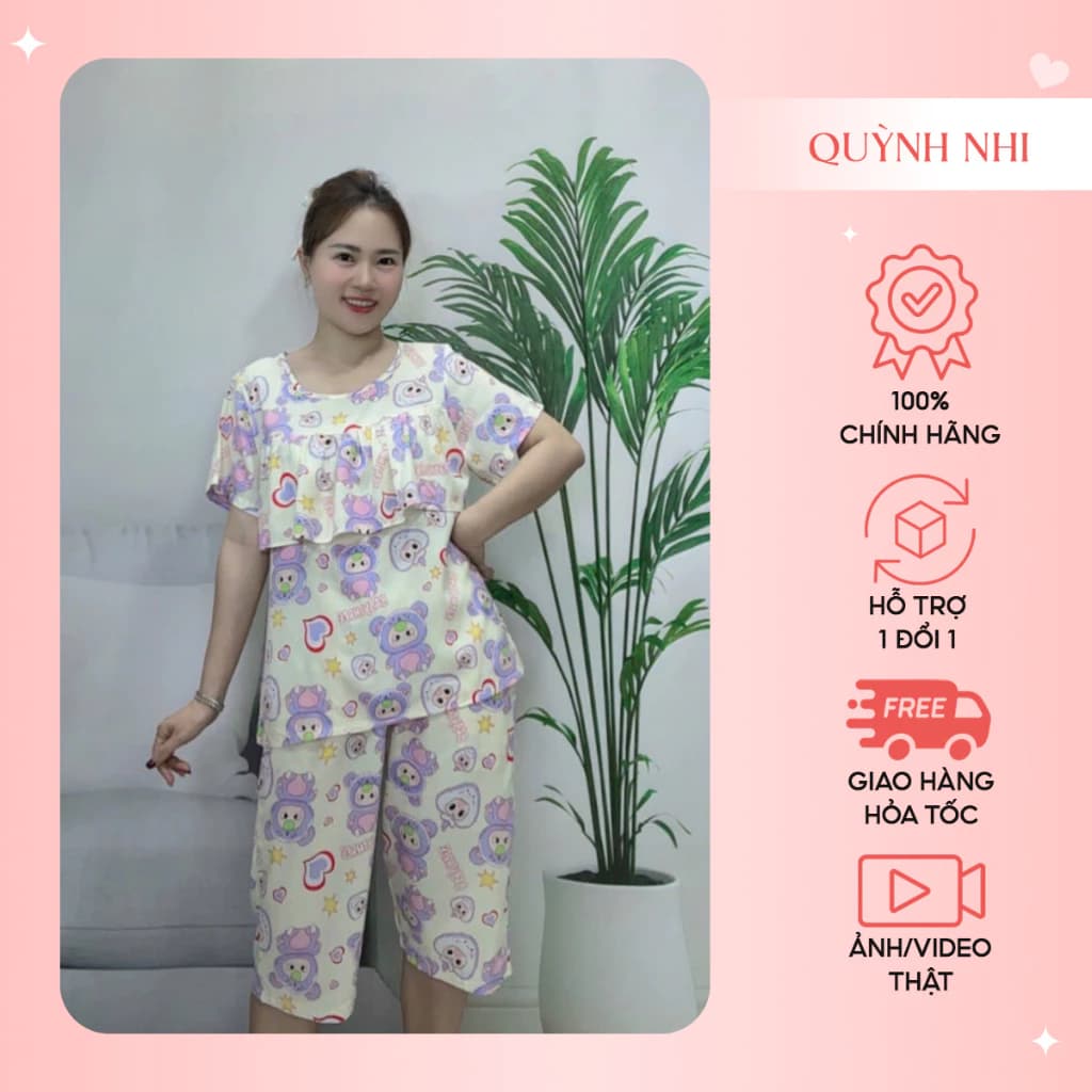 Đồ bộ mặc nhà, quần lửng áo có tay bèo ngực, chất tole lanh thoáng mát thấm hút mồ hôi tốt TL246