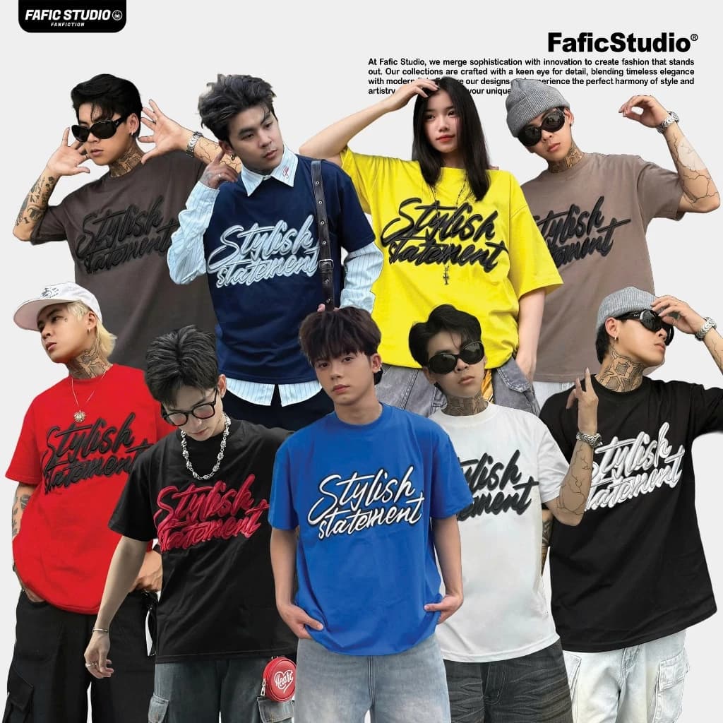 Áo thun cổ tròn Stylish thêu chữ nổi charm tshirt boxy Fafic studio nam nữ Unisex