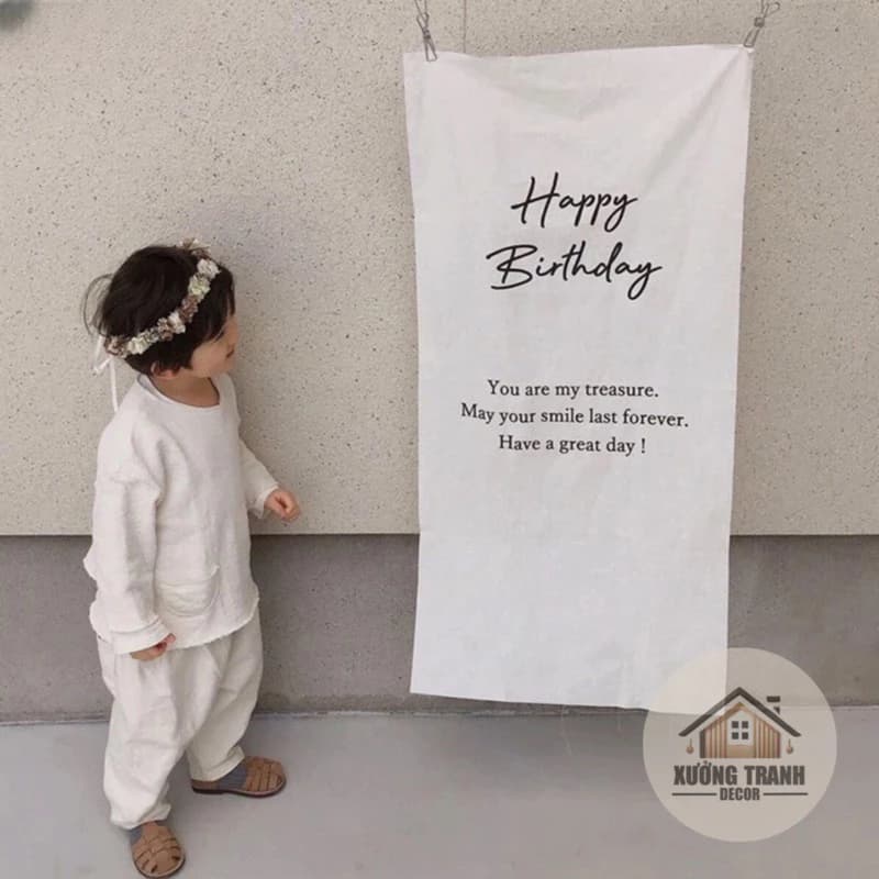 Phông nền sinh nhật phong cách hàn quốc 45x90cm XƯỞNG TRANH DECOR Chất Liệu Canvas
