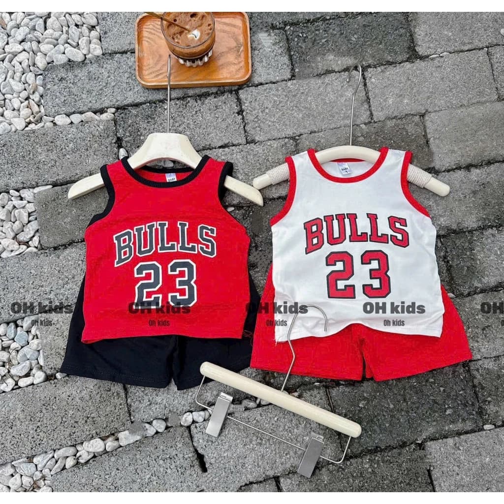 Bộ ba lỗ thể thao BULLS chất cotton mát cho bé trai bé gái 8-18kg