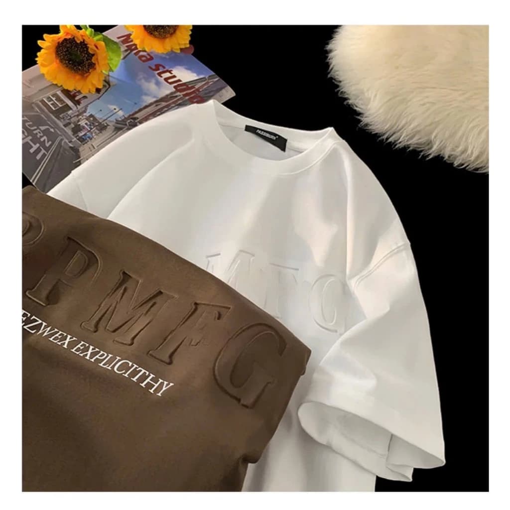 Áo Thun Form Rộng BPMFG Vải Cotton Co Giãn 2 Chiều  Chữ Nổi Thoáng Mát