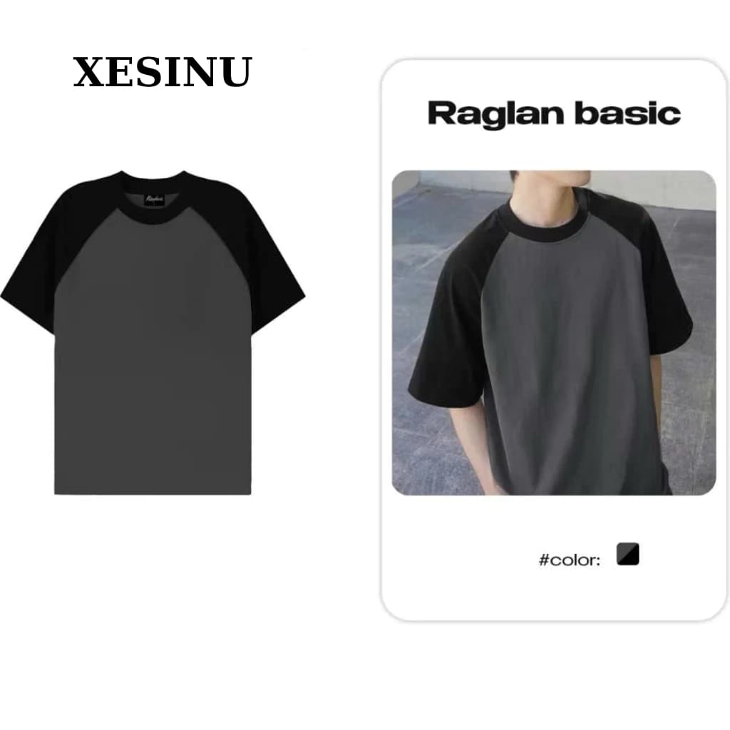 Áo thun raglan nam nữ form rộng cotton 250GSM basic tee đơn giản XESINU