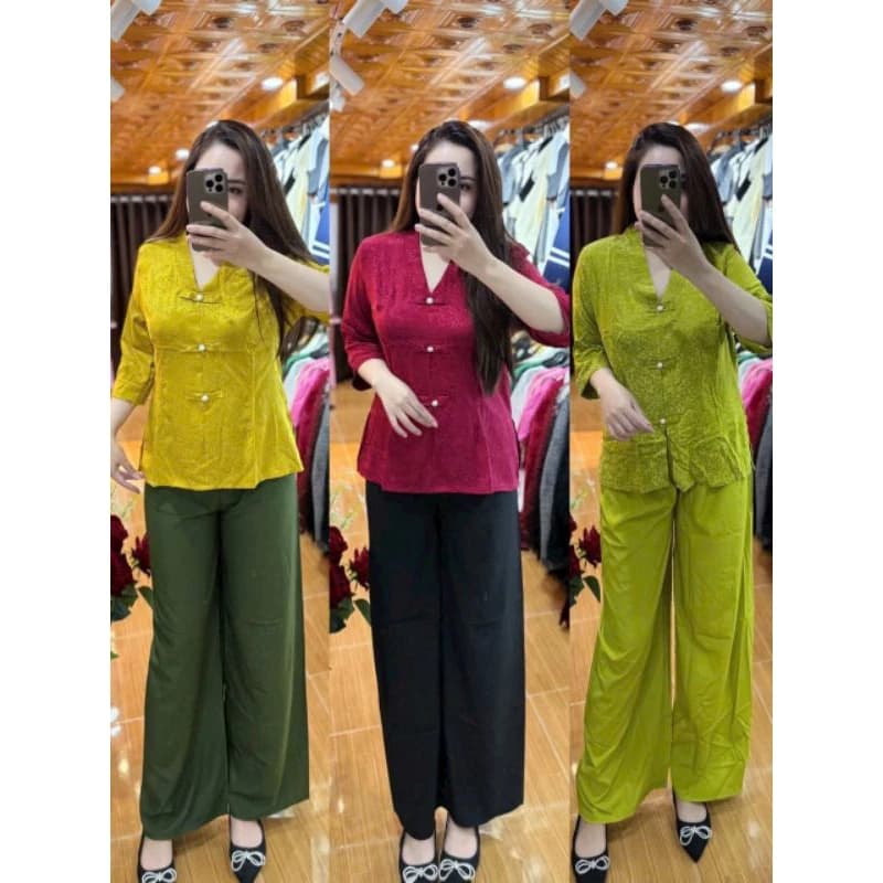 [bigsize 60-90kg] set lam gấm áo + quần mã b06
