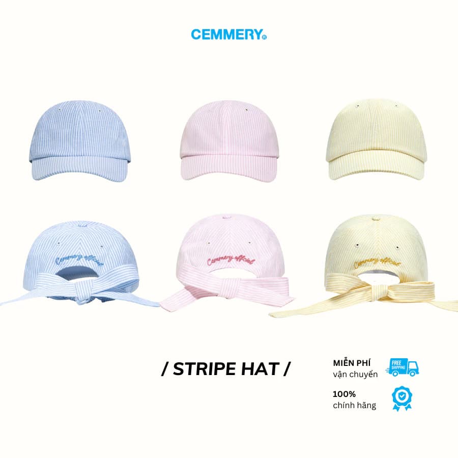 Nón lưỡi trai CEMMERY Local Brand Chính Hãng Nón Cột Nơ Stripe Hat Kẻ Sọc 3 Màu