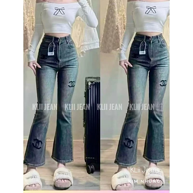 🔥 Quần jeans loe thêu 3x (90cm ) siêu đẹp KLii jeans sẵn🔥