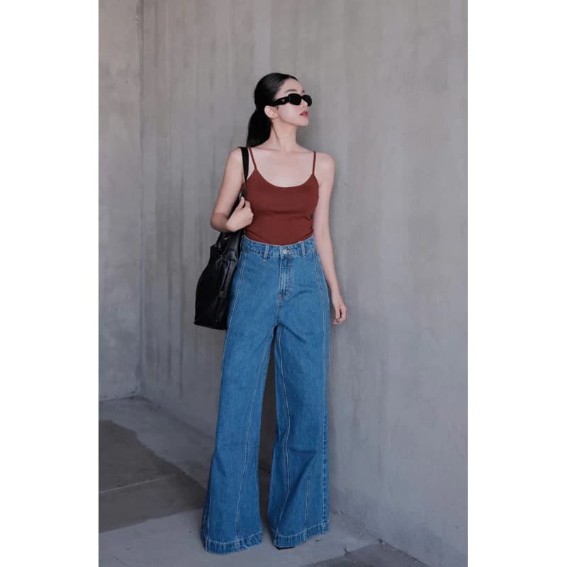 Quần jeans suông kẻ line ống rộng 38cm URATV