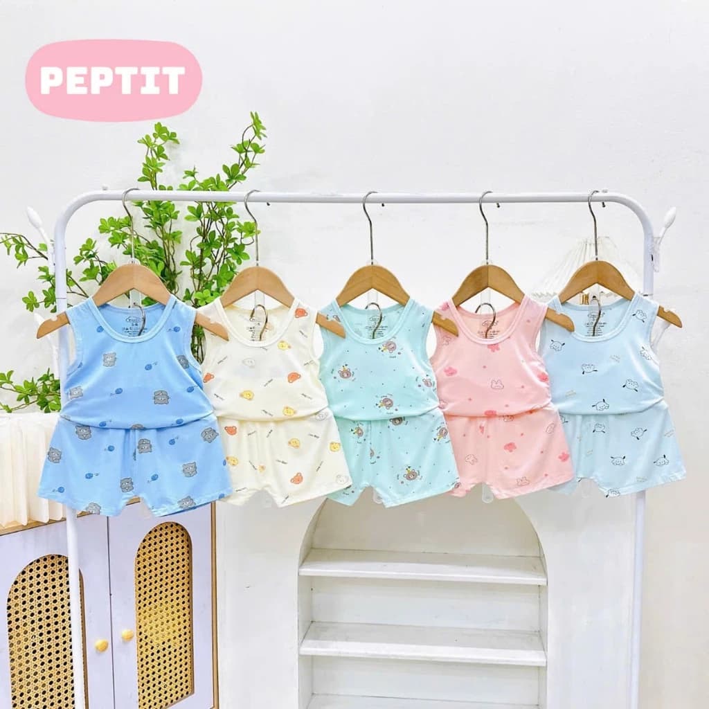 [A201 Mềm, Mát, Chất Petit] Bộ Ba Lỗ Ava Nền Mầu Họa Tiết Cho Bé Trai Bé Gái