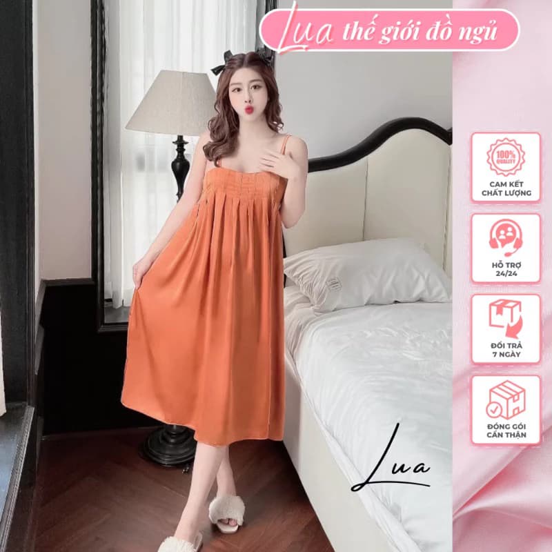Váy lụa dập ly sang chảnh sexy ,đầm mặc nhà cao cấp