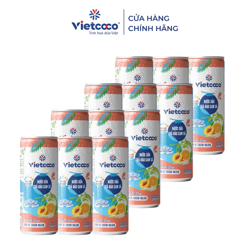 [COMBO 12 LON] Nước dừa trà đào cam sả Vietcoco 240ml/Lon