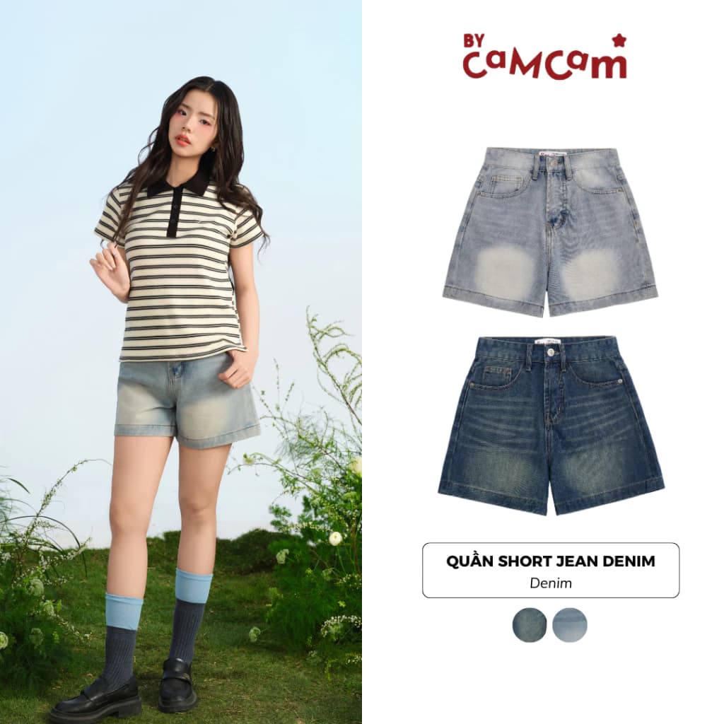 Quần Short Jean Denim Ống Rộng 𝑩𝒚𝒄𝒂𝒎𝒄𝒂𝒎 Basic Năng Động Cho Nữ QTN004