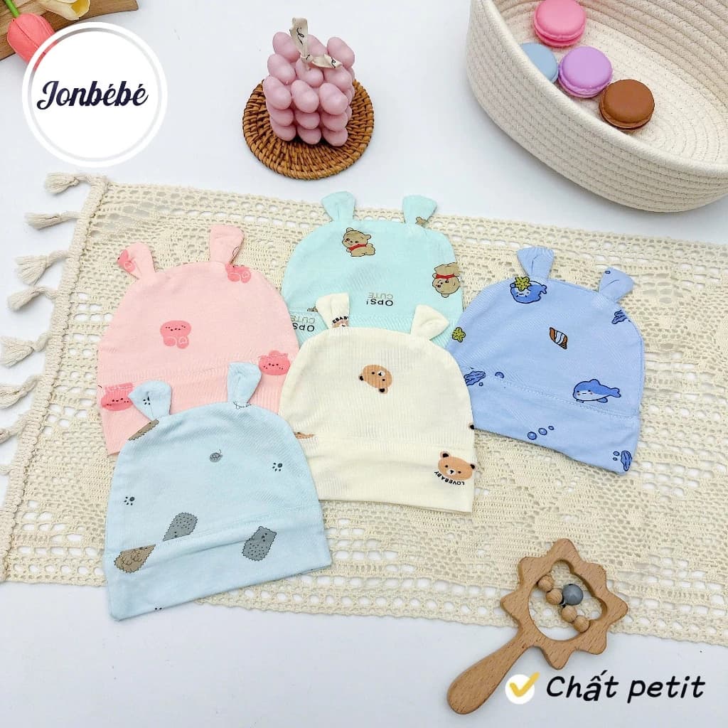 [B137 Mềm Mát, Chất Petit, Được Chọn Mẫu] Combo 3 Mũ Thun Lạnh Sơ Sinh Tai Thỏ Chất Vải Petit Cho Bé Trai Bé Gái