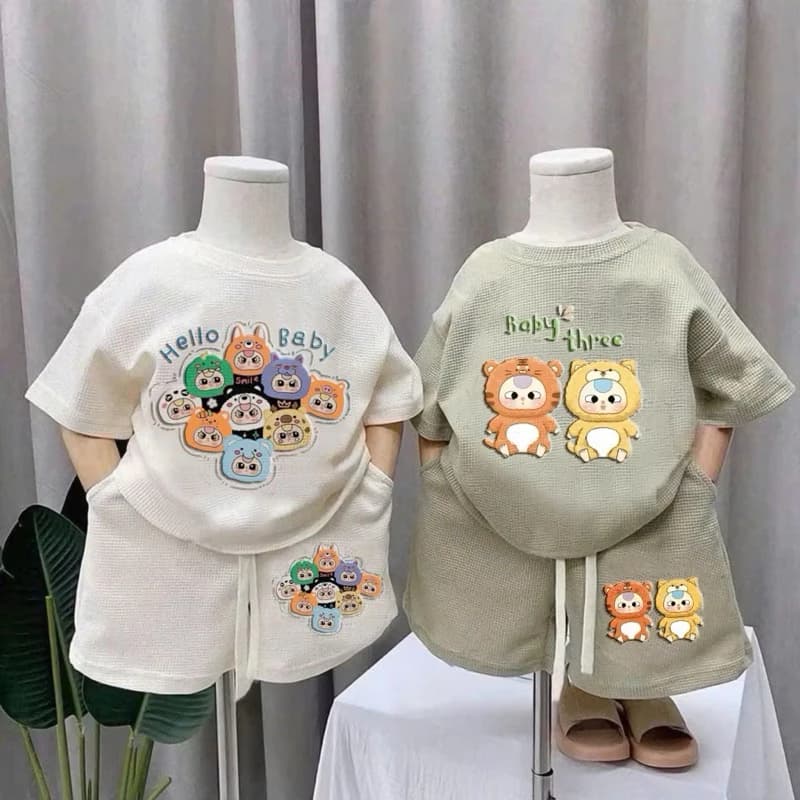 Bộ côc tay cotton tăm tổ ong mềm mát cho bé mặc hè Baby Three