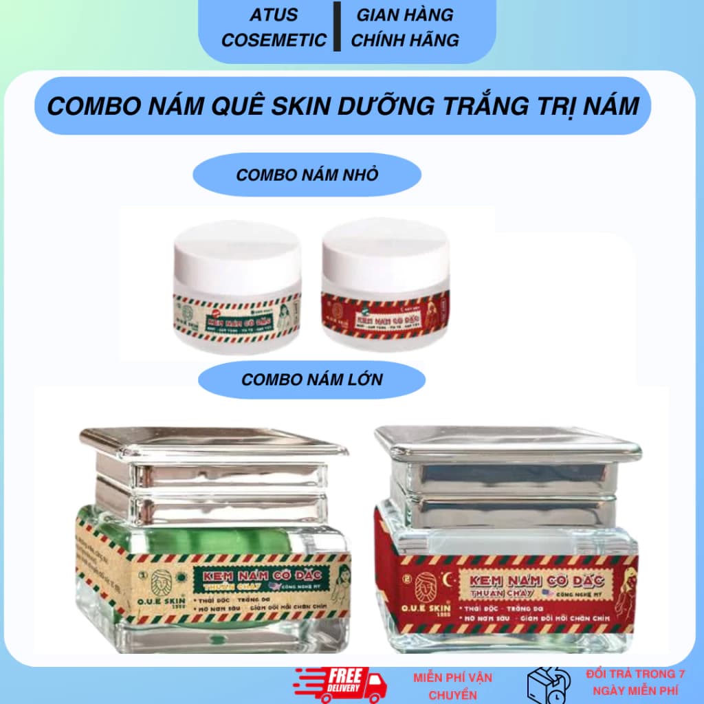 Quê Skin - Kem nám Thuần Chay, Nám trắng da cô đặc 1 comno 2 lọ TRẮNG DA , MỜ NÁM, TÀN NHANG