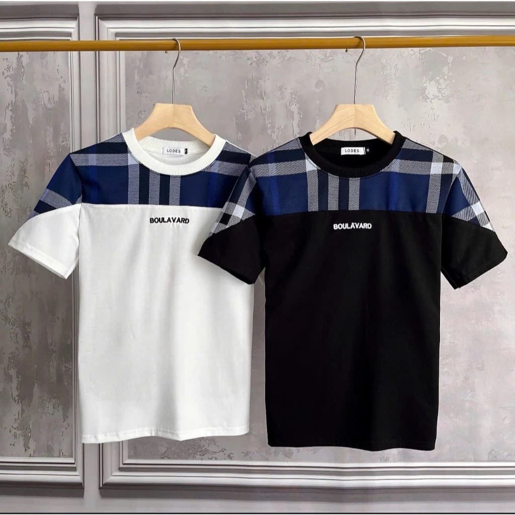 Áo Thun Nam Nữ Phối Vai Kẻ Caro Siêu Chất, Áo Phông Unisex Chất Cotton Cao Cấp 2 Màu Đen Trắng Hottend Mới Nhất Hè 2025