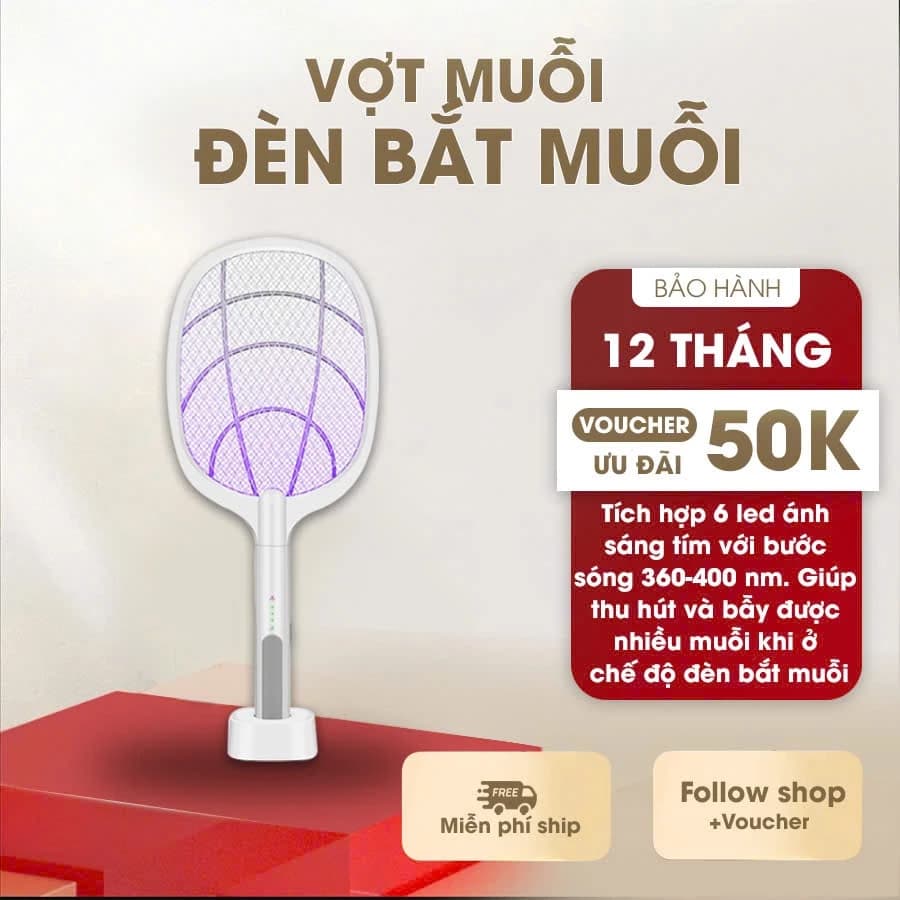 Vợt muỗi thông minh tự động kiêm đèn bắt muỗi sạc tích điện, vợt bắt muỗi thông minh cao cấp để bàn