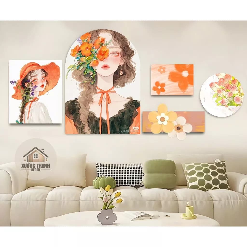 Set 6 tranh dán tường trang trí phòng khách, ngủ,spa,... tranh cô gái nghệ thuật-XƯỞNG TRANH DECOR