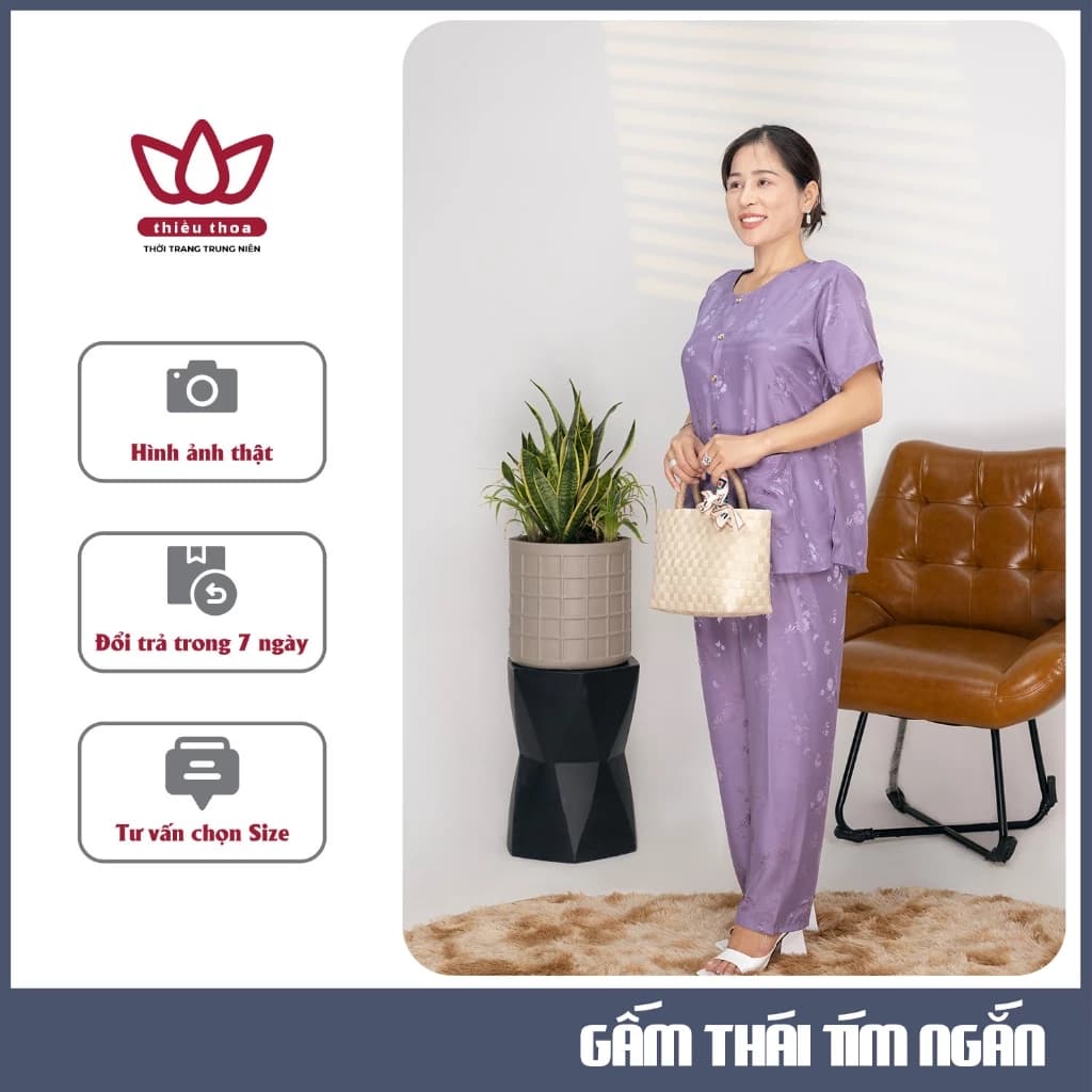 Đồ Bộ Trung Niên Cho Bà Cao Cấp TAY NGẮN - Sang Trọng Phù Hợp Dành Tặng Cho Mẹ Bà- Thiều Thoa Store