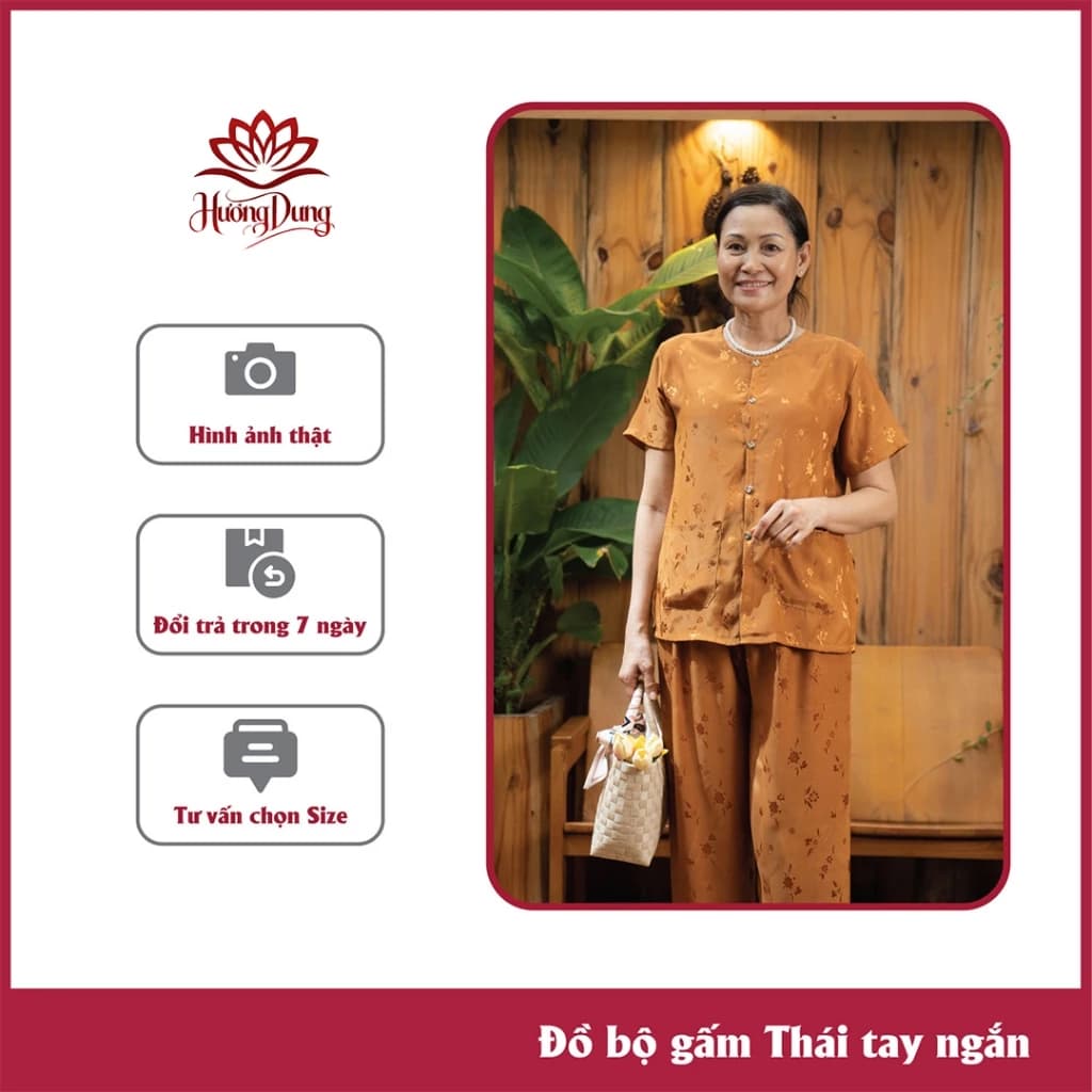 Đồ Bộ Người Già, Đồ Bộ Mặc Ở Nhà Cho Bà Và Mẹ, Gấm Tay Ngắn Thoải Mái - Hương Dung Store