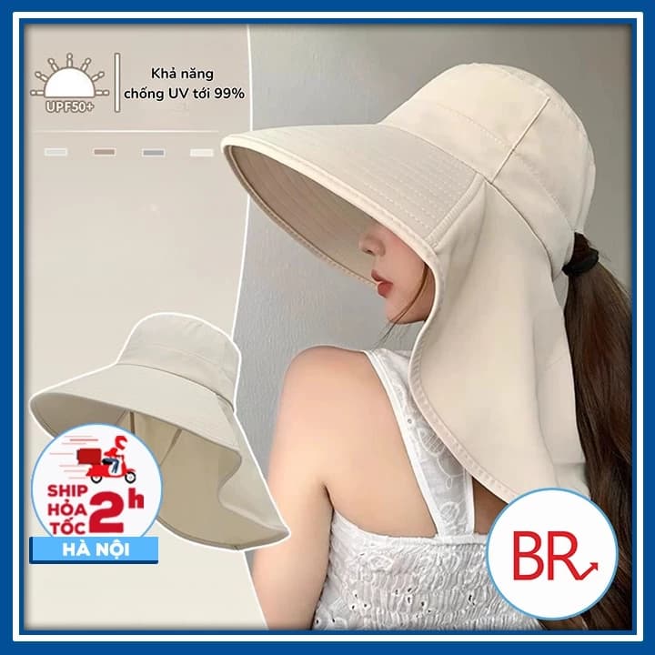 Mũ chống nắng che gáy có móc đeo khẩu trang, móc cuốn mũ phong cách Hàn Quốc- Nón rộng vành đi biển, nón che nắng 02760