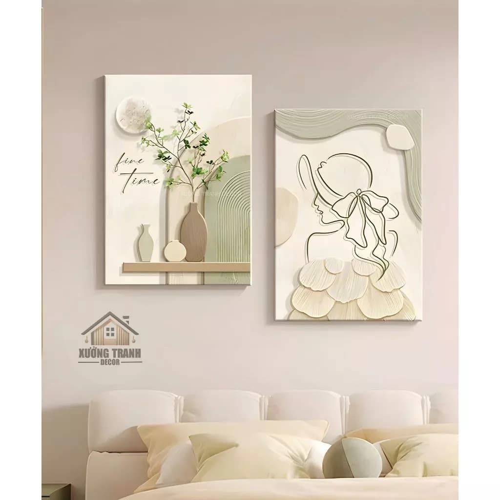 Bộ 2 tranh treo tường canvas căng khung họa tiết cô gái trang trí phòng ngủ, phòng khách, spa... XƯỞNG TRANH DECOR