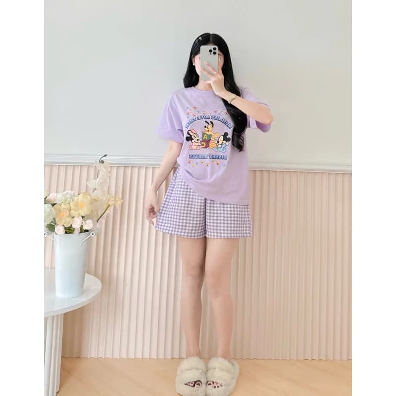 Sét bộ đùi ngắn tay siêu xinh, Sét bộ nữ, đồ bộ mặc nhà nữ in hình ALICEVN, Chất thun cotton mát mềm thấm mồ hoo tốt