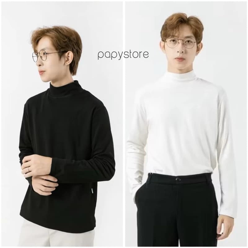 Áo thun mùa Thu Đông Tay Dài cổ cao 5cm /5 phân đơn giản cotton 100%