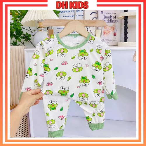 [D01] Bộ thun tăm lạnh dài tay chất thun tăm lạnh mềm mịn thoáng mát cho bé trai bé gái 6 - 16kg - DH KIDS