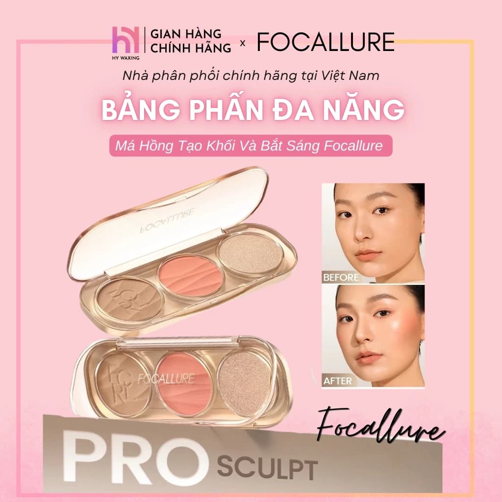 [MỚI] Bảng Phấn Tạo Khối, Bắt Sáng, Má Hồng FOCALLURE 3in1- Lên Màu Tự Nhiên, Bám Lâu 6.6g