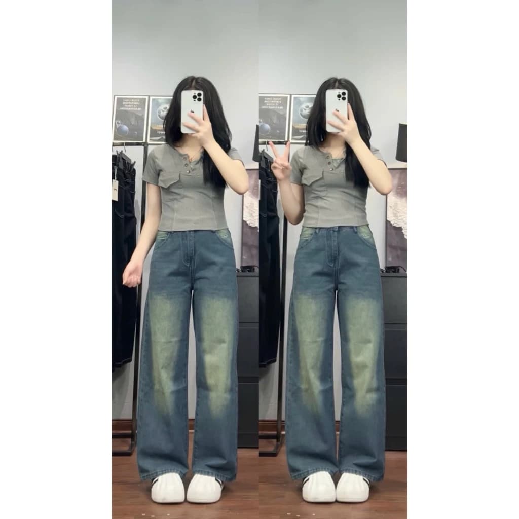 Quần jean ống rộng ( 27-28cm) màu classic siêu xinh, phong cách retro