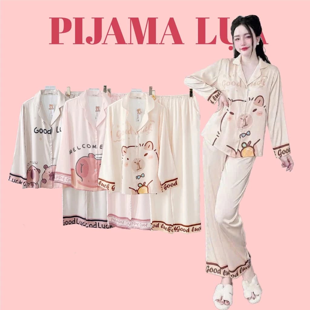 Wasa Pijama | Pijama Nữ Tay Dài Quần Dài Lụa Cát Mềm Mát Bộ Mặc Nhà