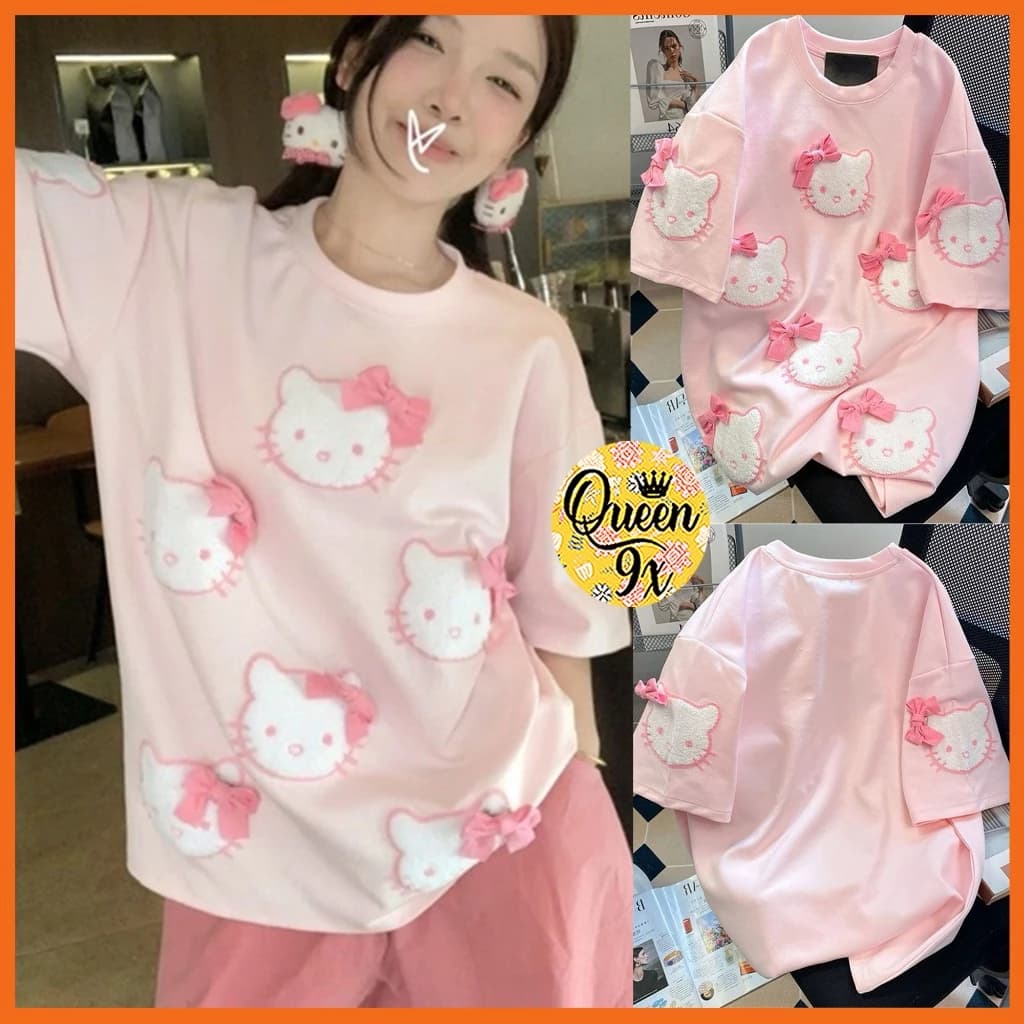 Áo phông nữ form rộng tay lỡ 8 Mèo KityCute dễ thương 40-65kg
