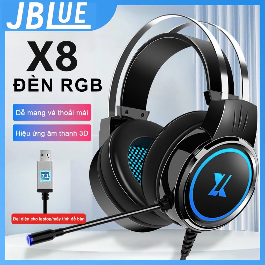 JBLUE Tai nghe có dây chụp tai, Âm bass mạnh mẽ, chống ồn hiệu quả, Thiết kế êm ái mic thoại rõ ràng