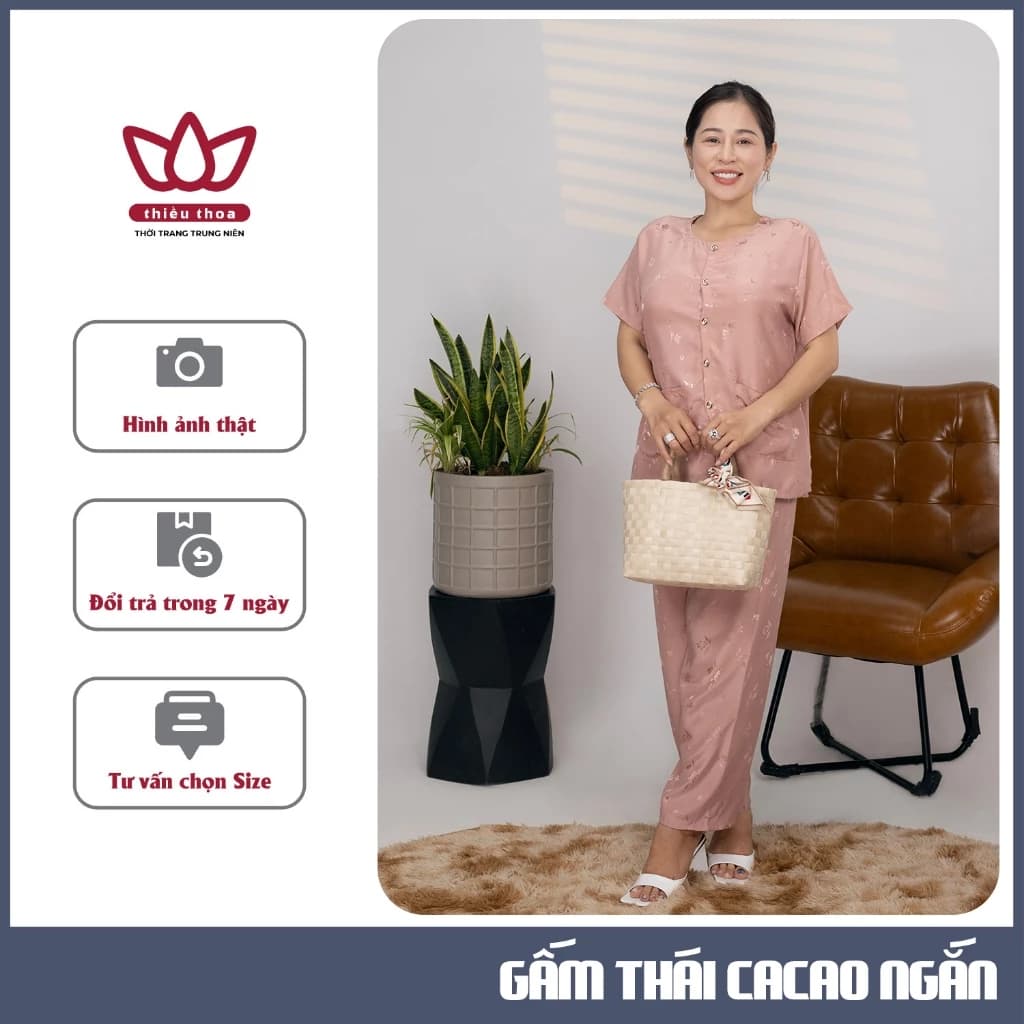 Đồ Bộ Trung Niên Cho Ngoại Cao Cấp TAY NGẮN Sang Trọng Tỏa Sáng Phù Hợp Cho Mẹ, Bà- Thiều Thoa Store