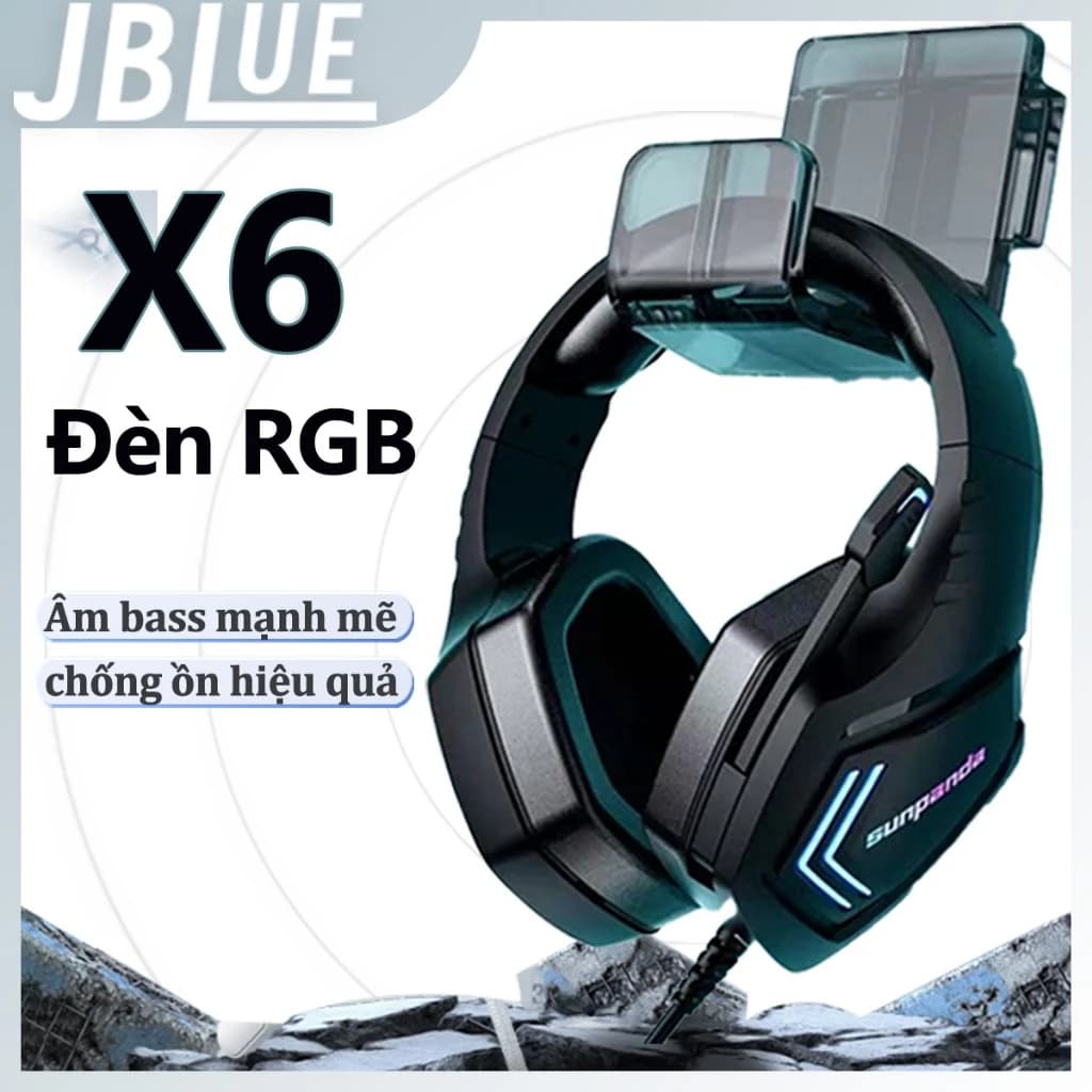 Tai nghe chụp tai có dây gaming JBLUE X6 Mic khử ồn HD, Chống ồn chủ động, Âm bass mạnh mẽ
