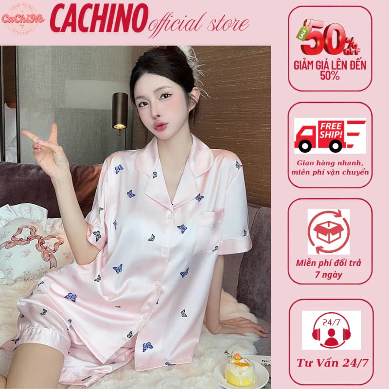 Bộ đồ pyjama lụa xước cao cấp in hình dễ thương sang chảnh mặc đi chơi , ở nhà